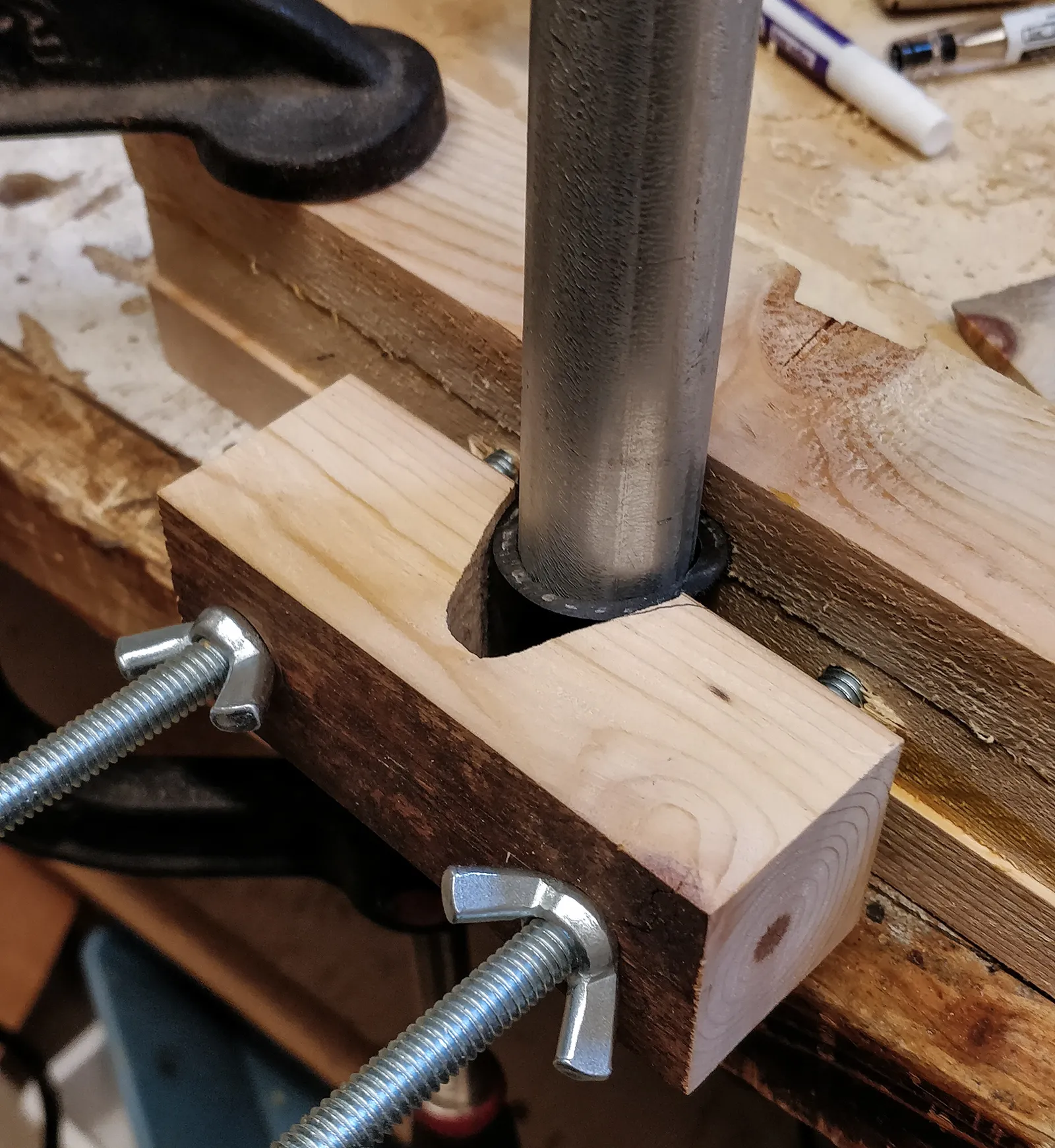 Angled wood block.