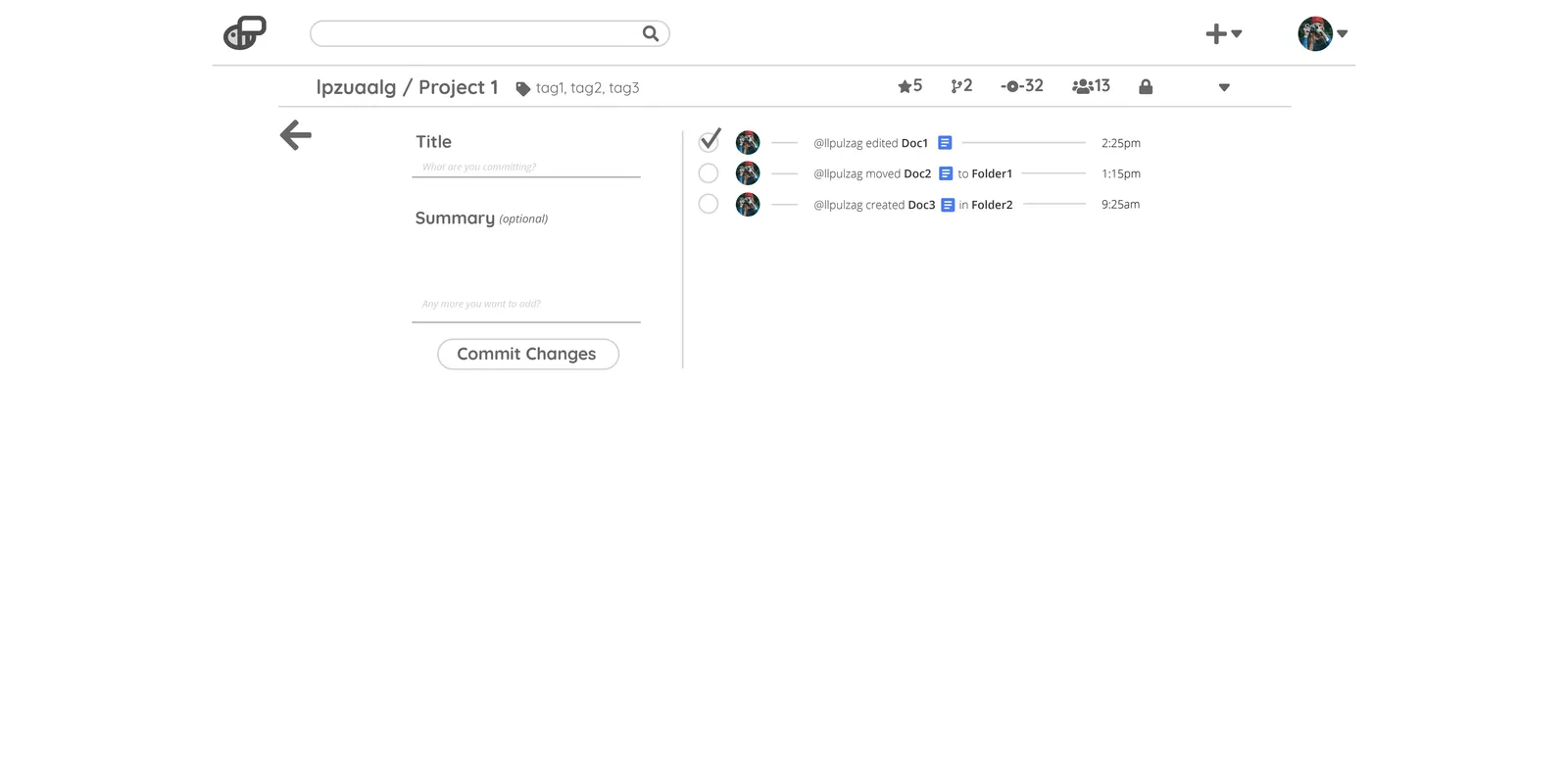 View of the "Commit" Screen